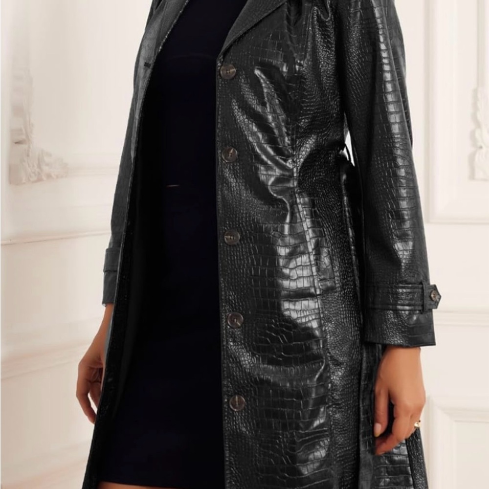 Long Black Faux Leather Trench Coat – FU DA New York (Size M)